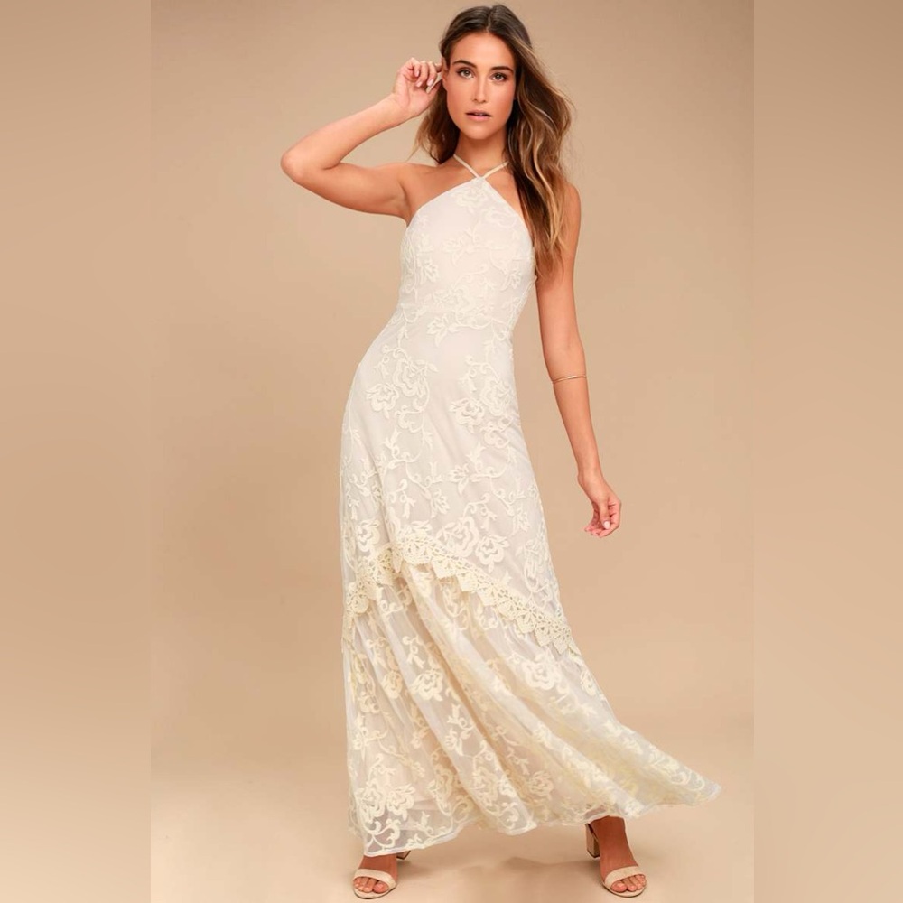 Lulus Aspyn Cream Crochet Lace Maxi Dress